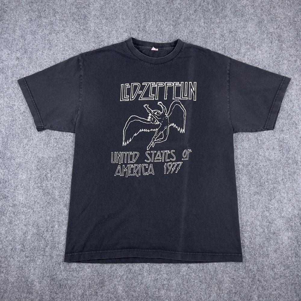 Y2K Led Zeppelin T-Shirt Mens Large Black 1977 US Tour Graphic Swan Song Icarus